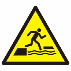 Znak BHP - Ostrzeżenie przed wpadnięciem do wody wchodząc na ruchomą platformę